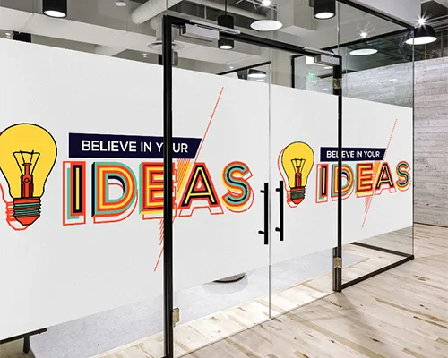 รูป ตัวอย่างงานพิมพ์สติ๊กเกอร์ติดกระจก