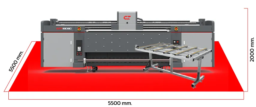 ขนาดวัสดุและพื้นที่สำหรับติดตั้งเครื่องพิมพ์ยูวี ชนิด Hybrid UV