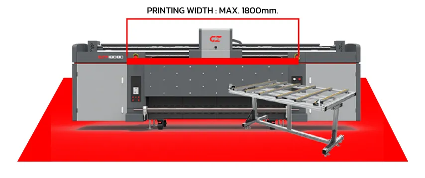 ขนาดวัสดุและพื้นที่สำหรับติดตั้งเครื่องพิมพ์ยูวี ชนิด Hybrid UV